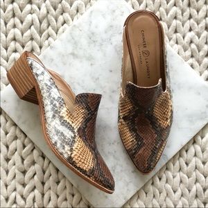 Chinese Laundry Snakeskin Block Heeled Mules